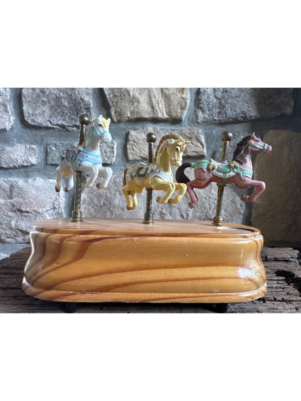 Vintage Wooden Carousel Horse Music Box Three Horses VIDEO Tested #3